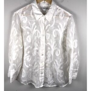 Coldwater Creek Women Blouse Petite Large White‎ Textured Boho Whimsy Fairy y2K